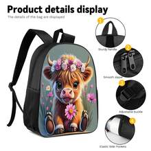 Cute Highland Cow 2D Print 3 Pieces Backpack Set, Large Capacity Backpack With Crossbody Bag And Pencil Case Combination, Side Elastic Mesh Pocket Water Bottle Holder, Wide Breathable Adjustable Shoulder Straps, Fresh Healing Country Style Daily Commute Travel Leisure Storage Bag - Printed Bag - View 4