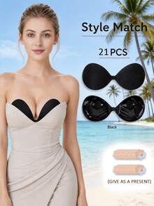 1pc 3cm Thick Invisible Adhesive Bra Cups, Petal-Shaped Push-Up Bra For Small Bust, Backless Strapless Bra For Dresses And Gowns, Suitable For Wedding Wear - Multi-color - View 1