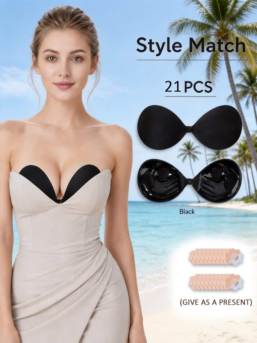 1pc 3cm Thick Invisible Adhesive Bra Cups, Petal-Shaped Push-Up Bra For Small Bust, Backless Strapless Bra For Dresses And Gowns, Suitable For Wedding Wear - Multi-color - View 1