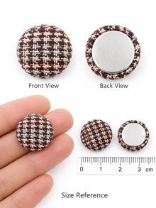 50pcs Assorted 15mm Tweed Plaid Fabric Covered Flat Back Buttons - Houndstooth Fabric Domed Gemstone Decoration, Multi-Color, Suitable For DIY Hair Clip Making, Snap Hair Clips, Coat & Suit Decoration And Sewing Crafts - Round - View 4