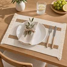 1/4/8 PCS Placemat Set 3 Pieces - 17.7 Inch X 11.8 Inch Woven Cotton Placemats, Suitable For Dining Table, Linen Material Placemats, Autumn Thanksgiving Dinner Use, Beige - Multicolor - View 7