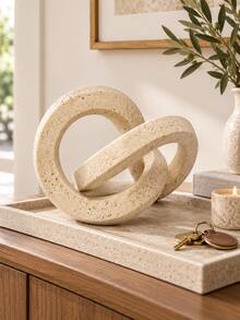 1pc Beige Abstract Geometric Resin Sculpture, Interlocking Ring Knot Decor, Stone-Look Modern Home Decoration, Minimalist Tabletop Ornament For Living Room, Coffee Table, Bookshelf, Entryway, Office Desk, Housewarming Gift - Selected Items - View 6