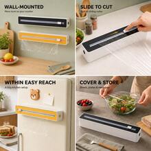 Plastic Wrap Cutter With Sliding Blade, 3-Way Mounting With Strong Suction Cup, Magnetic Back And Hook-And-Loop Fastener, Kitchen Foil And Cling Film Dispenser, Clean Cut, Space-Saving Organizer For Fridge, Countertop And Wall, Easy To Use Daily - View 1