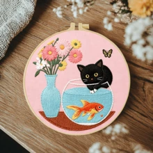 1PC 20*20cm/7.9*7.9in,Cute Cats Embroidery Kit, DIY Handmade Embroidery Set For Adult Beginners, Home Gift, Women's Sewing Gift, Including User Manual, Printed Pattern Fabric, Embroidery Frame, Needle And Thread. - Cute Cats - View 14