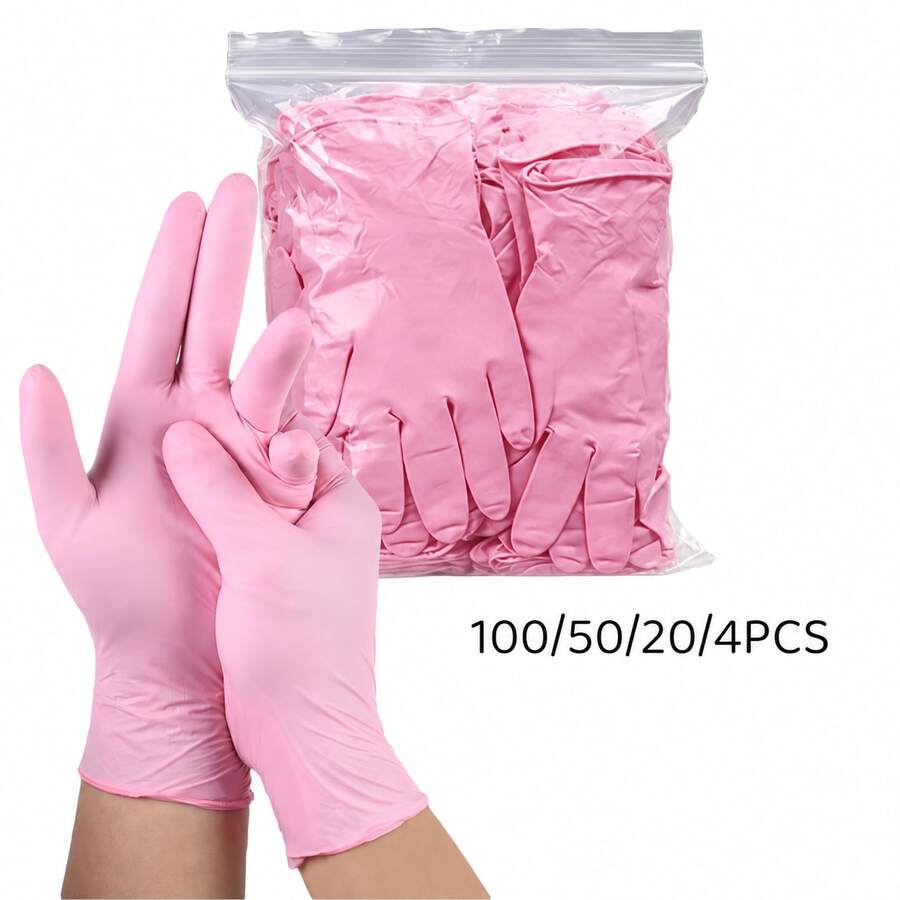 100/50/20/4入 粉色一次性丁腈手套 不含乳膠,適用於清潔工具架、擦拭收納盒標籤、整理螺絲分揀盒、清潔工作手電筒及擦拭收納櫃門 - 粉紅色 - 查看 1