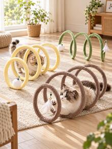 Foldable Cat Tunnel Spiral Interactive Toy, Detachable Bell, Indoor Self-Play Training Equipment, Mouse Feather Teaser Wand, Kitten Energy Consumption Activity Tube, Crinkle Sound Pet Supplies, Ferret Rabbit Puppy Exercise Accessory Set - Multicolor - View 3