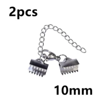 2pcs Stainless Steel Ribbon Leather Cord End Fastener Clasps With Chains Lobster Clasps Connectors For Bracelet Diy Making - Ribbon Leather Cord End Fastener Clasps - View 12