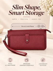 Fashionable Large Capacity Clutch, Credit Card Holder, Women's Casual Wallet And Wrist Strap, PU Leather Lightweight Phone Holder - Burgundy - View 7
