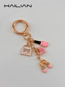 HAILIAN Ladies Simple Burgundy Red Bag Perfume High Heels Nail Polish Styling Bag Pendant Keychain Valentine's Day Gift For Your Best Friend. - Pink - View 4