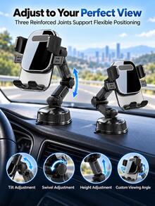Heavy Duty Suction Cup Car Phone Holder 360° Rotating Dashboard Phone Mount, Suitable For Cars, Trucks, SUVs, Multi-Joint Adjustable Universal Phone Holder, Strong Vacuum Base Car Navigation Accessory - A - View 3