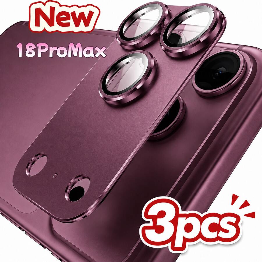 CASECOPS 3Pcs Alloy Metal Alloy Lens Protection Camera Lens Protector, Compatible With IPhone 18 Pro/18 Pro Max, 9H Seamless Fit Design, Anti-Scratch, Anti-Fingerprint, Full Protection Against Scratches And Impacts High-Definition Lens Preserves Original Camera Quality - Burgundy - Red Violet - View 1