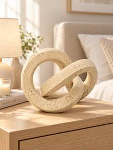 1pc Beige Abstract Geometric Resin Sculpture, Interlocking Ring Knot Decor, Stone-Look Modern Home Decoration, Minimalist Tabletop Ornament For Living Room, Coffee Table, Bookshelf, Entryway, Office Desk, Housewarming Gift - Selected Items - View 5