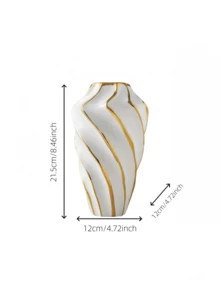 White Gold Fluted Rim Ceramic Flower Vase, 1 Piece Luxury Tabletop Ornament - 1PC - View 14