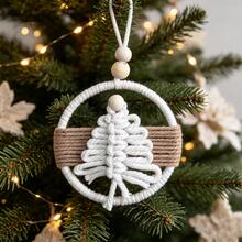 Bohemian Style Handwoven Christmas Ornaments - Festive Hanging Decorations For Christmas Trees - Unique Handmade Holiday Gifts Available In Green, Red, Pink, And White - Khaki - View 11