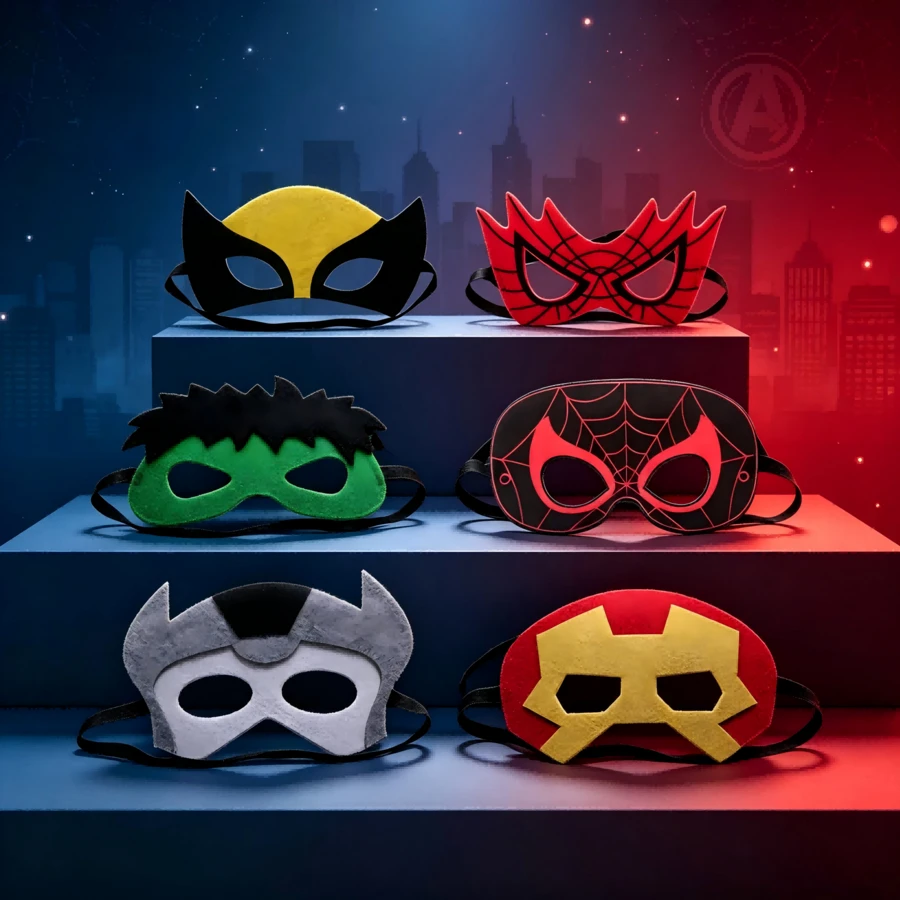 1set/6pcs New Model DIY Street Dance Mask, Felt Mask, Monochrome Eye Mask, Felt Eye Mask, Various Animal Cartoon Shaped Masks, Cartoon Shaped Masks - Multicolor - View 1