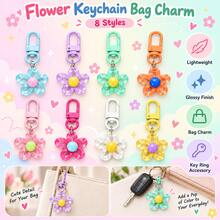20/10/8/1pc Colorful Flower Keychain, Cute Floral Pendant Key Ring, Y2K Style Bag Charm Accessory For Backpack Purse Keys - Multicolor - View 1
