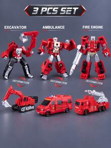 1 Set 6-In-1 Alloy Fire Engineering Transformation Team Toy, Suitable For Children 6 Years Old And Above, Includes Fire Truck, Excavator, Sprinkler Truck And Other Combinable Rescue Robots, Durable Realistic Collectible Gift Box For Boys - Cool Transforming Toy - View 23