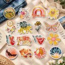 16Pcs Retro Hippie Boho Iron On Embroidery Patches, Mixed Sun Rainbow Flower Applique Set - Multicolor - View 1