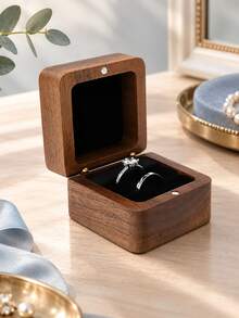Personalized Square Solid Walnut Wood Rings Jewelry Box Engraved Logo Text, Wedding Gifts,Anniversary Gifts,Wood Box,Gift Box, Birthday Gifts - Multi-color - Walnut Month Flower Ring Box - View 6