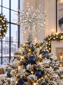 1pc Starry Sky Gold Metal Christmas Tree Topper Decoration, Star & Moon 3D Design, Metal Material, Suitable For Tree Top, Gold Finish Holiday Decor, Spiral Base Secure Installation - Multicolor - View 10