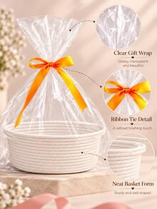 Woven Gift Basket With Bag And Ribbon - Suitable For Mom, Baby Shower, Birthday And Raffle - Can Be Used To Store Dog Toys Or As A Rope Storage Basket On A Shelf - Multiple Colors Available - Multicolor - View 4