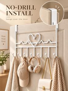 No-Drill Over-The-Door Hanging Storage Rack, Multi-Functional Iron Coat Rack, 7-Hook Door Back Coat & Hat Hook Towel Rack, Suitable For Bedroom, Bathroom, Kitchen Clothing, Hats, Bags, Scarves Storage - Multicolor - View 5