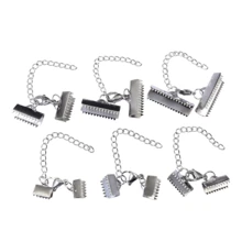 4pcs Stainless Steel Ribbon Leather Cord End Fastener Clasps With Chains Lobster Clasps Connectors For Bracelet Diy Making - Steel - View 3