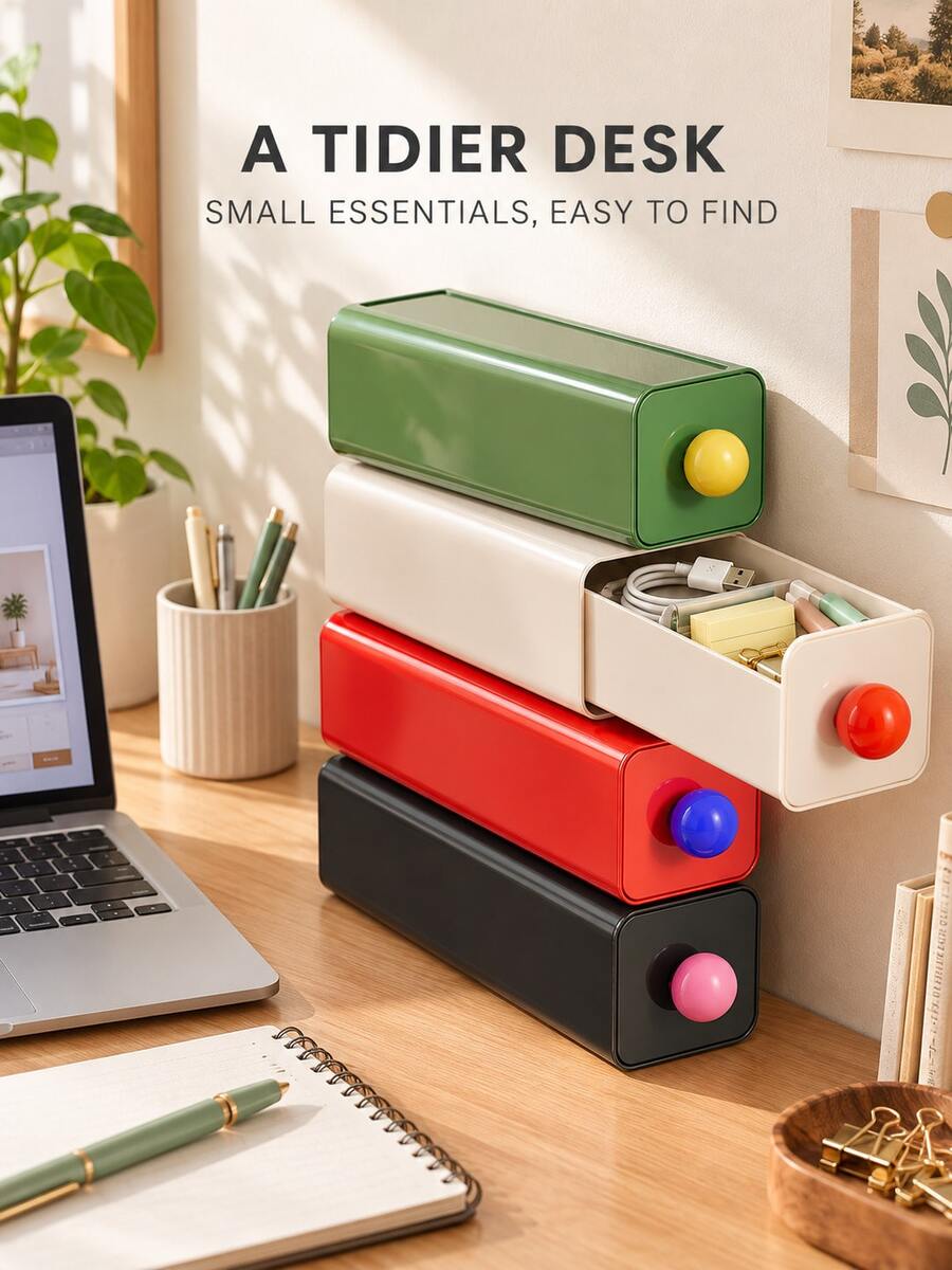 Colorful Rectangular Desktop Storage Drawer Organizer Box, Smooth Slide-Out Compartments, Can Store Socks, Underwear, Cosmetics, Stationery And Accessories, Stackable Bedroom Storage Box, Suitable For Dorm, Closet, Office And Bathroom, Christmas Winter Home Storage - Multicolor - View 1