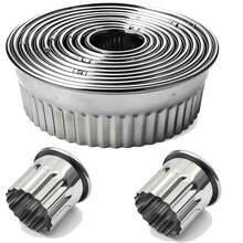 Set 11 Buah Cetakan Biskuit Bulat Bergelombang, Cincin Panggang Bulat Stainless Steel. Digunakan untuk Memotong Kue Pastri, Kue Kering, dan Adonan, Kue Mousse, dan Donat. - View 3