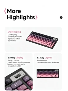 Acer Dilengkapi layar digital | Set keyboard dan mouse nirkabel Bluetooth dual-mode warna hitam dan merah muda. Pengoperasian senyap, dapat diisi ulang, daya tahan baterai lama. Tombol angka berorientasi bisnis. Kompatibel dengan Mac / Tablet / Ponsel / Laptop / Desktop. - View 3