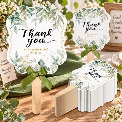 50/20/10pcs/Set Appreciation Fans, Suitable For Bridal Shower, Wedding, Birthday Party And Other Themed Occasions, Can Be Used As Gifts For Guests, With Wooden Handles And Ribbons