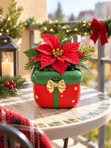 Christmas Resin Figurine Planter, Cute Santa & Tree Shape Decor Pot With Artificial Pine, Tabletop Holiday Centerpiece For Home Mantel, Window, Balcony, Xmas Party Decor & Festive Gift For Family Friends - A - View 8