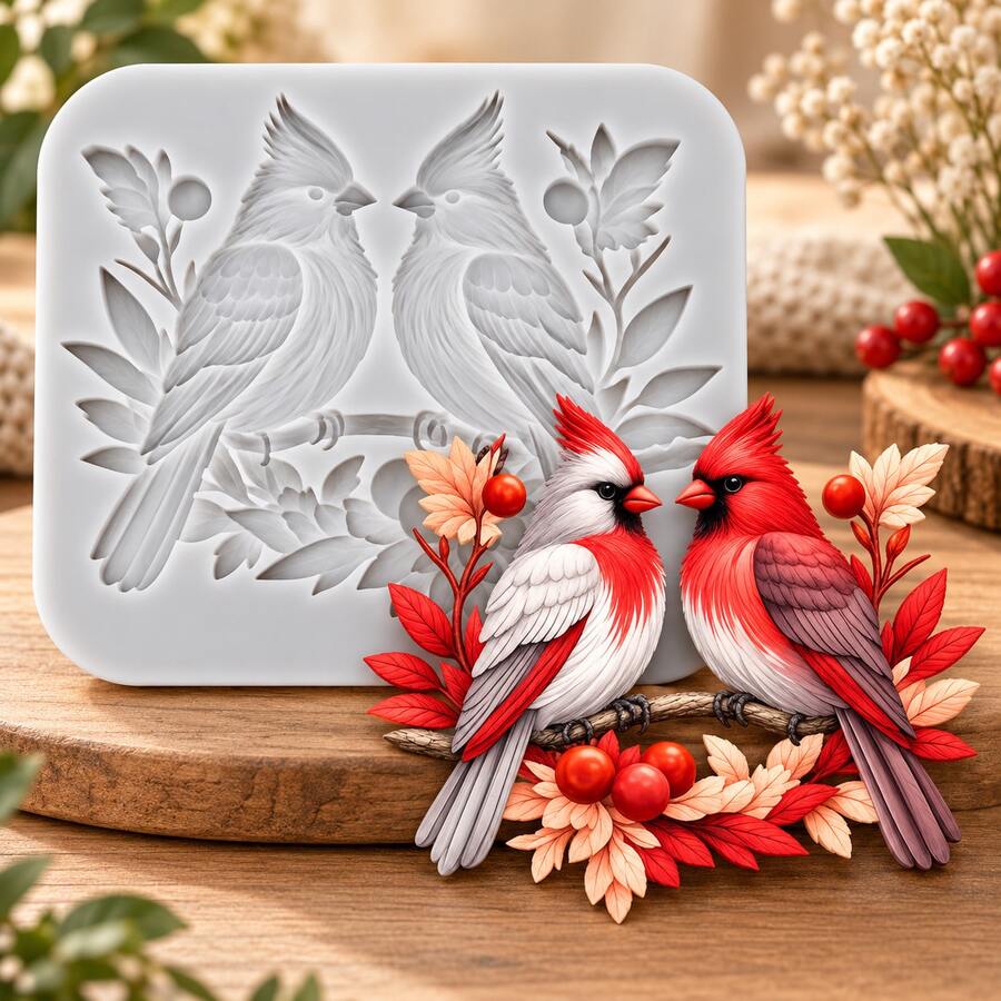 1pc Christmas Cardinal Silicone Mold, Candle Mold, Soap Mold, Resin Molds, DIY Soft Pottery Clay Drop Glue Decorative Mold, Plaster Mold, Hand Decorative Art Tools, Multi-Purpose Silicone Mold - Multicolor - View 1