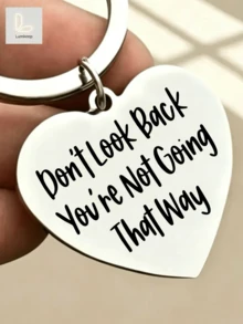 1pc Heart Keychain –"Don't Look Back You're Not Going That Way" Inspirational Quote Charm | Silver-Tone White Background Bold Text | Perfect Gift For Graduation, New Job, Breakup Or Fresh Start | Daily Motivation & Empowerment For Her/Him - Thickened Upgraded Version - View 5