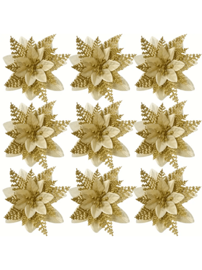 2/10/20/30pcs Shiny Artificial Poinsettia Flowers With Alligator Clips, Multicolor Sequin Christmas Tree Decorations, DIY Floral Arrangement Ornaments, Suitable For Christmas Wreaths, New Year, Weddings, Birthday Parties, Home Fireplace And Window Holiday Decor