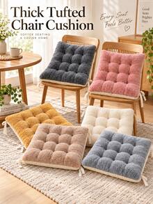 Square Thickened Chair Cushion, Tie-On Seat Pad With Straps, Soft Filled Cushion, Suitable For Dining Room, Office Chair, Bedroom, Living Room And Reading Nook, Cozy Home Decor, Autumn/Winter Chair Accessory, Christmas, Thanksgiving And New Year Gift - Multicolor - View 3
