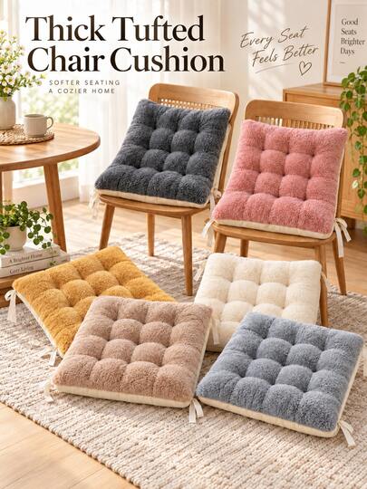 Square Thickened Chair Cushion, Tie-On Seat Pad With Straps, Soft Filled Cushion, Suitable For Dining Room, Office Chair, Bedroom, Living Room And Reading Nook, Cozy Home Decor, Autumn/Winter Chair Accessory, Christmas, Thanksgiving And New Year Gift