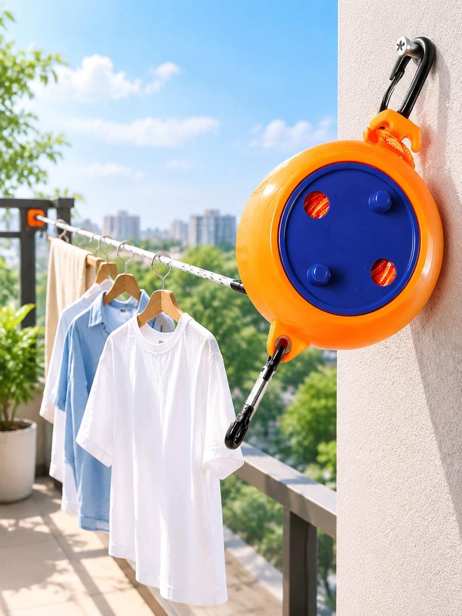 1pc 32ft Retractable Camping Clothesline, Portable Travel Clothesline With Handle, Durable Plastic Design, Suitable For Camping, Fishing, Hiking, RV, Beach Outdoor Clothesline, Autumn Camping Gear Holiday Gift - Multicolor - View 1