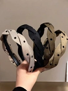 4pcs/1pc Twisted Fabric Headband, Mini Polka Dot Thin Hairband, Vacation Style, Essential For Beach, Weekend And Commute Outfits - Multicolor - View 3