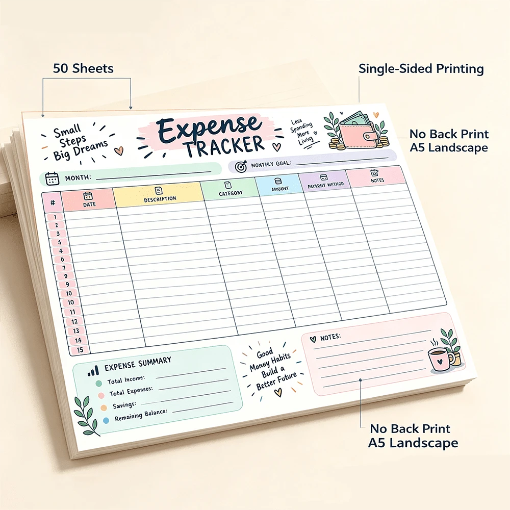Expense Tracker Journal For Income Expenses And Savings Records, Personal Money Management Notebook For Adults And Families, Home Budget Planning, Daily Spending Tracking And Monthly Financial Review - A5 - View 1