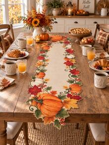 1pc-Thanksgiving Harvest Table Runner, Fall Pumpkin Maple Leaves Cutout Table Runner, Rustic Farmhouse Autumn Table Decor, Seasonal Tabletop Centerpiece For Dining Room Kitchen Party Holiday Home Decor - Multicolor - View 9