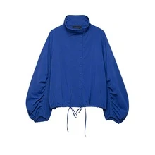 DEEKA Autumn New Women's European & American Style Fashion Minimalist Versatile Tech Fabric Button Jacket - Blue - View 4