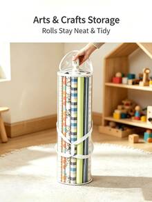 PVC Gift Wrapping Paper Storage Bag With Top And Side Handles, Wear-Resistant Tubular Container Organizer Bag, Suitable For Gift Wrapping & Decoration, Room Decor Storage, Christmas Bedroom Decoration, Home Decor, Car Accessories, Bathroom Storage, Household Supplies - Multicolor - View 3