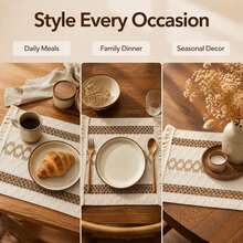 1/4/8 PCS Placemat Set 3 Pieces - 17.7 Inch X 11.8 Inch Woven Cotton Placemats, Suitable For Dining Table, Linen Material Placemats, Autumn Thanksgiving Dinner Use, Beige - Multicolor - View 4