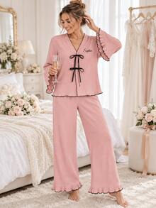 Personalized Bridesmaid Pajama Set, Custom Name Bow Tie PJs, Bridal Party Loungewear, Wedding Morning Pajamas, Bride Gift - Multicolor - View 5