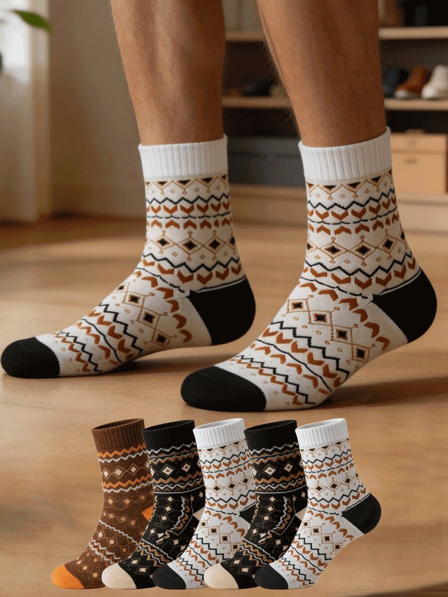1/5/10 Pairs Unisex Mid-Calf Socks, Comfortable Thick Fashion Socks For Autumn/Winter, Suitable For Commuting, Home Indoor Floor Wear - Multicolor - View 1