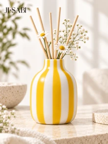1PC Candy Color Vertical Striped Mini Vase, 7 Colors Glossy Bulb Shape Reed Diffuser Bottle, Dual Purpose Tabletop Decor For Dried Flowers, Bedroom Bathroom Home Decor, Oil & Reed Sticks Not Included - Striped Aroma Bottle - View 4