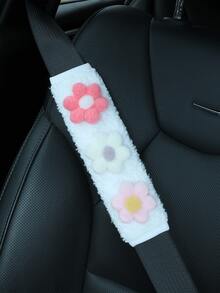 Soft Fluffy Plush Car Seat Belt Shoulder Cover, 3D Floral Applique Cute Seat Belt Shoulder Protector, Universal Cute Car Interior Decoration Accessory, Suitable For Women And Girls - Plush Flower - View 10