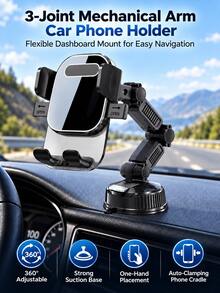 Heavy Duty Suction Cup Car Phone Holder 360° Rotating Dashboard Phone Mount, Suitable For Cars, Trucks, SUVs, Multi-Joint Adjustable Universal Phone Holder, Strong Vacuum Base Car Navigation Accessory - A - View 5