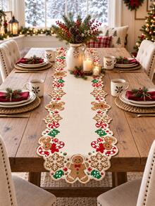 1pc-Christmas Gingerbread Man Cutout Table Runner, Xmas Candy Cane Snowflake Table Runner, Rustic Farmhouse Holiday Table Decor, Seasonal Tabletop Centerpiece For Dining Table Kitchen Party Winter Christmas Home Decorations - Multicolor - View 15
